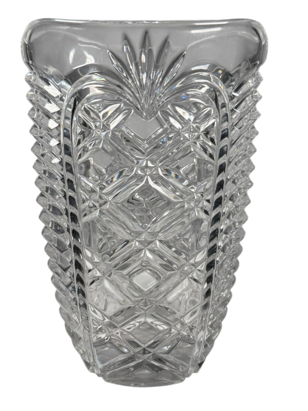 Clear Cut Glass Decorative Vase with Geometric Pattern